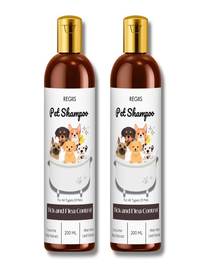 شامبو ريجيس للحيوانات الأليفة لمكافحة القراد والبراغيث، 200 مل، مع خلاصة الكركم والصبار، عبوة من قطعتين - Image 1